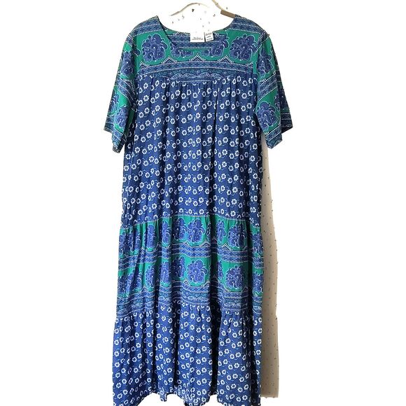The Vermont Country Store Dresses & Skirts - Vermont Country Store Dress L Blue Green Floral Tiered Midi Cotton Boho Mumu